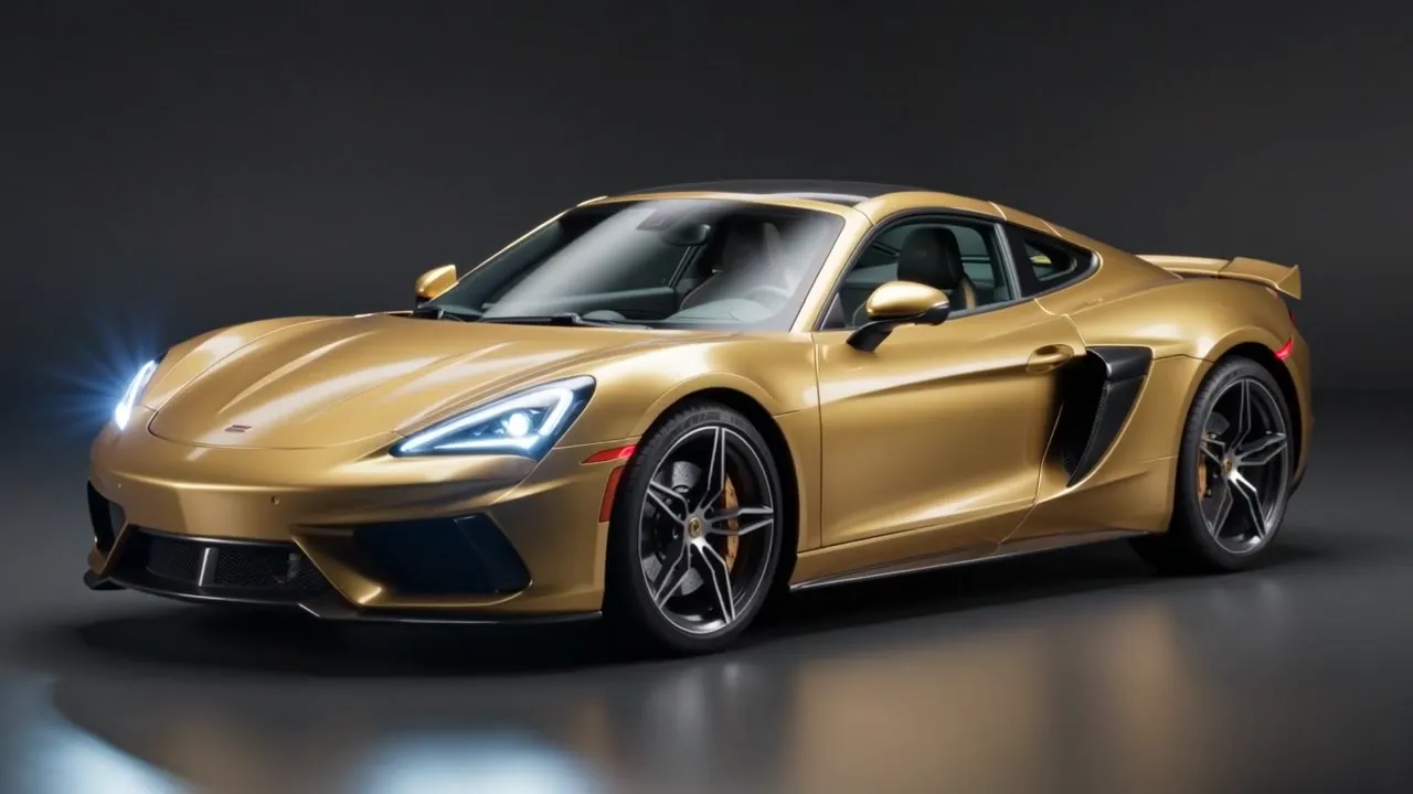 Gold sports car, fully assembled